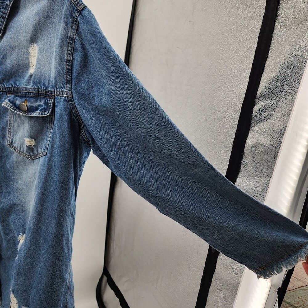 Highway Jeans Womens Distressed Denim Jacket Dress 2X Long Sleeve Button-Up - Picture 5 of 9
